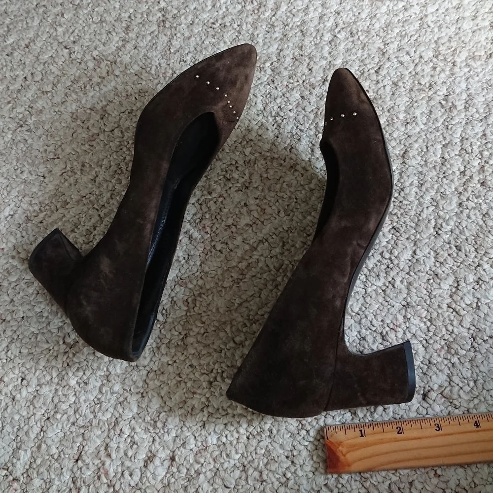 AGL Brown Suede leather Pumps with decorative gold studs size 7.5